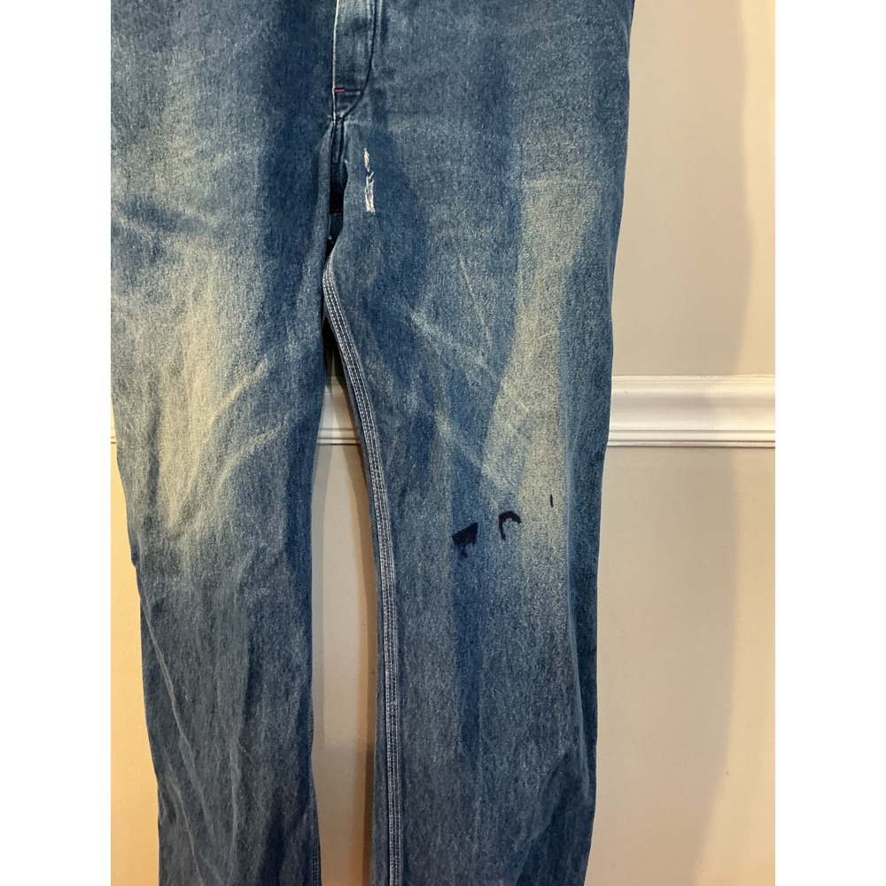 VTG USA Made Round House Grunge Blue Denim Overalls Mens 44x31 Distressed